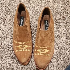 Naughty Monkey Tan Suede Loafers with Gold Accents